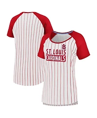 Fanatics Women's White St. Louis Cardinals Cooperstown Collection Iconic Pinstripe Raglan Scoop Neck T-Shirt