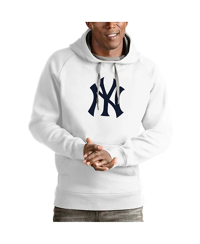Antigua Men's White New York Yankees Victory Pullover Team Logo Hoodie