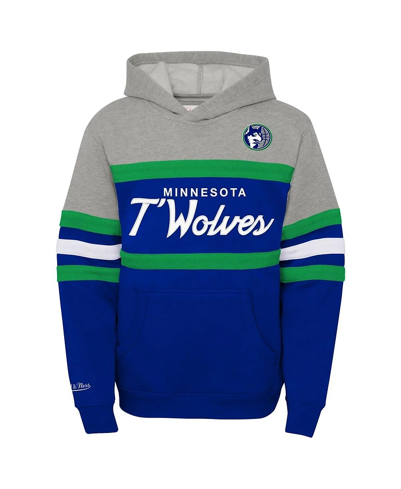 Mitchell & Ness Big Boys and Girls Blue/Heather Gray Minnesota Timberwolves Hardwood Classics Head Coach Pullover Hoodie