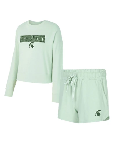 Concepts Sport Women's Light Green Michigan State Spartans Elevation Tri-Blend Long Sleeve Top and Short, Set of 2