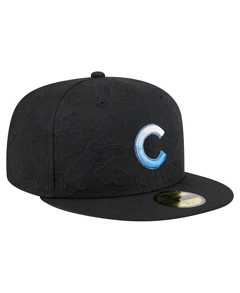 New Era Men's Black Chicago Cubs Tonal Koi 59FIFTY Fitted Hat