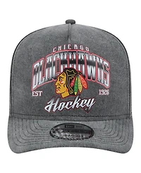 New Era Men's Charcoal Chicago Blackhawks Throwback Washed A-Frame Pre-Curved 9FIFTY Snapback Hat