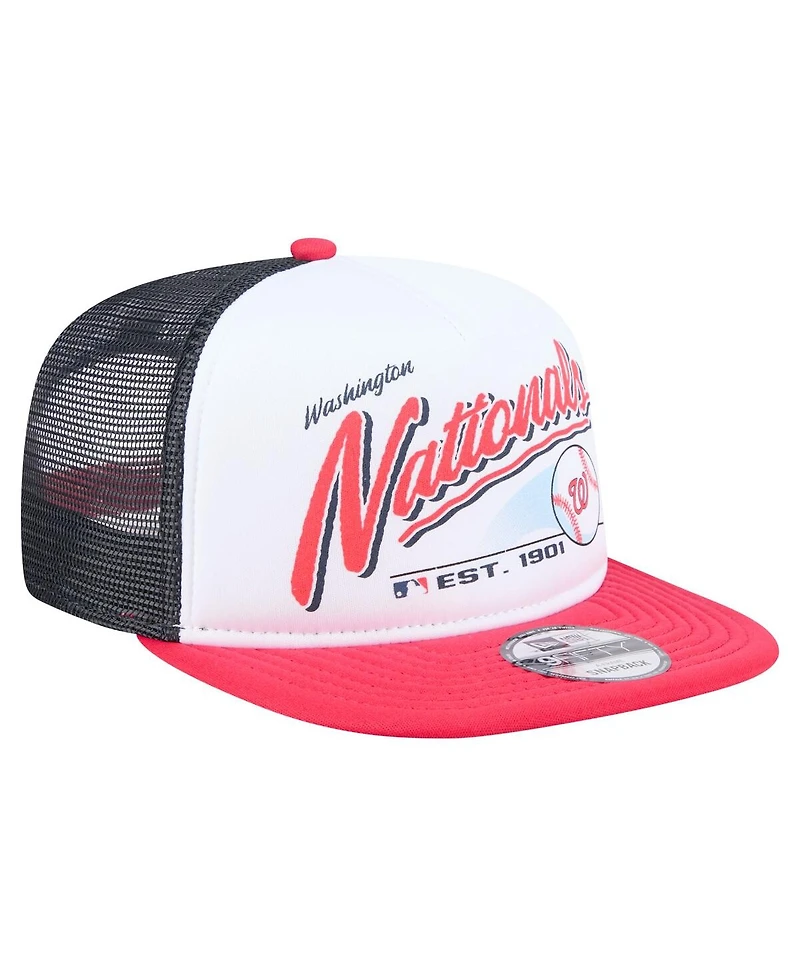 New Era Men's White/Red Washington Nationals Retro Script Trucker 9FIFTY Snapback Hat