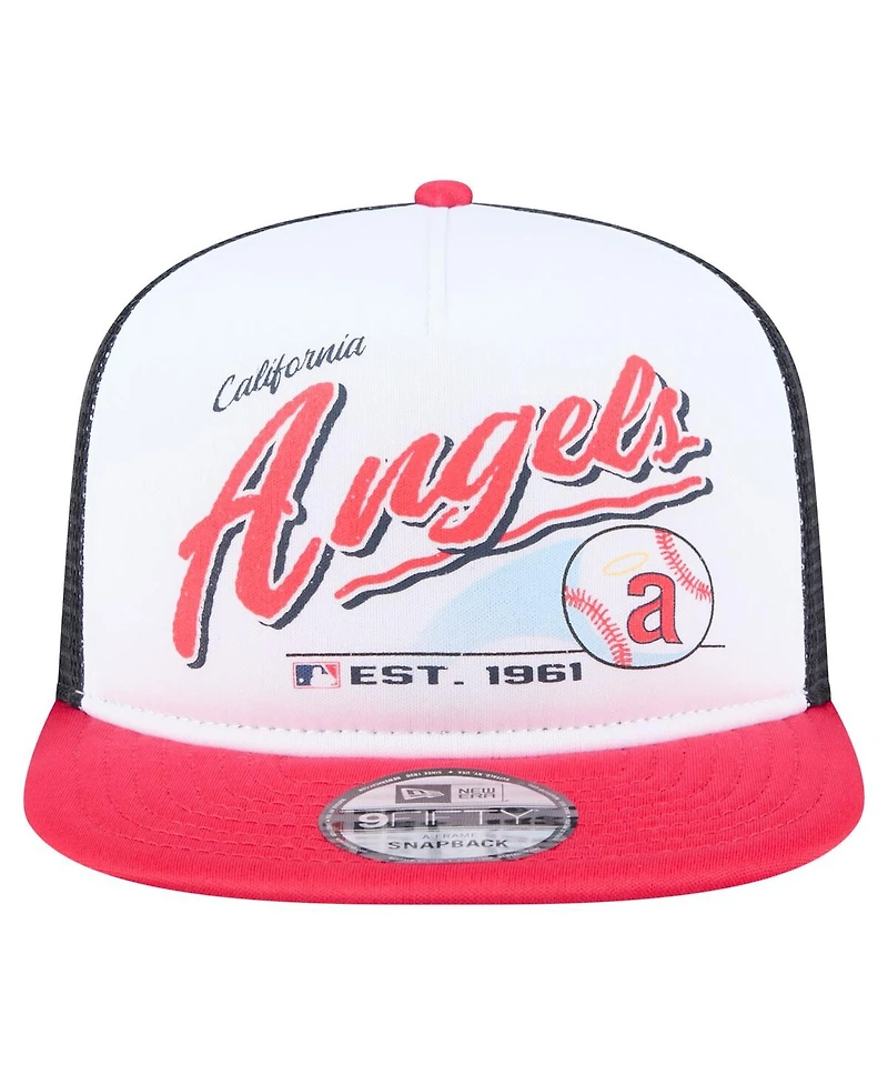 New Era Men's White/Red California Angels Retro Script Trucker 9FIFTY Snapback Hat