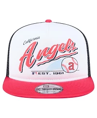 New Era Men's White/Red California Angels Retro Script Trucker 9FIFTY Snapback Hat