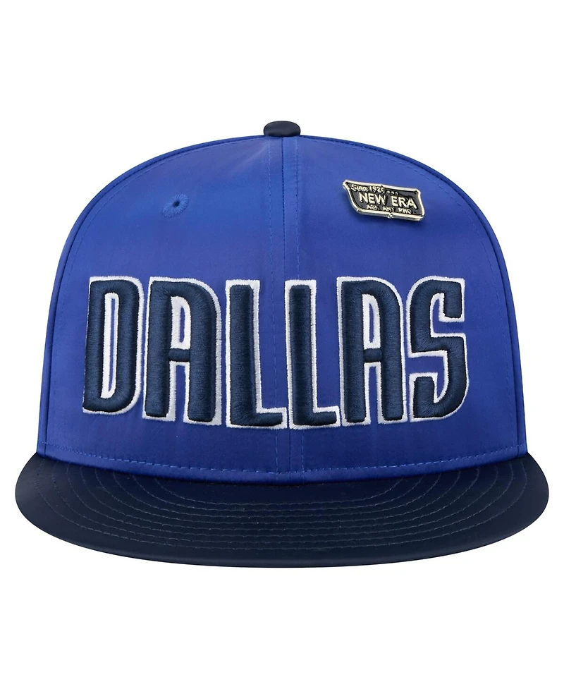 New Era Men's Blue/Navy Dallas Mavericks Throwback Satin Vintage Pin Two-Tone 59FIFTY Fitted Hat