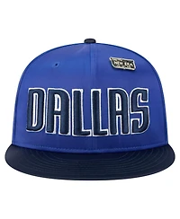 New Era Men's Blue/Navy Dallas Mavericks Throwback Satin Vintage Pin Two-Tone 59FIFTY Fitted Hat