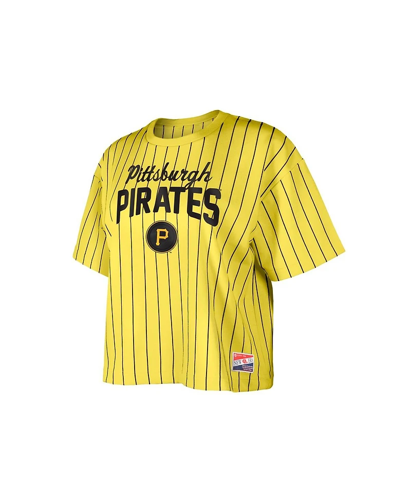 New Era Women's Gold Pittsburgh Pirates City Connect Multiplier Pinstripe Cropped T-Shirt