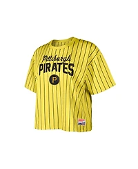 New Era Women's Gold Pittsburgh Pirates City Connect Multiplier Pinstripe Cropped T-Shirt