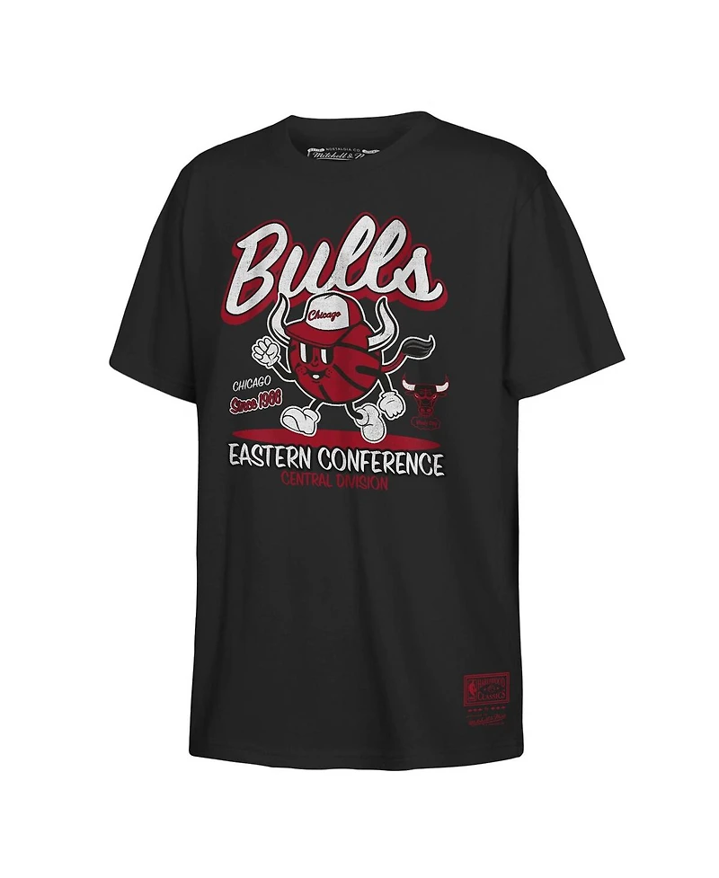 Mitchell & Ness Big Boys and Girls Black Chicago Bulls Retro Mascot Script T-Shirt