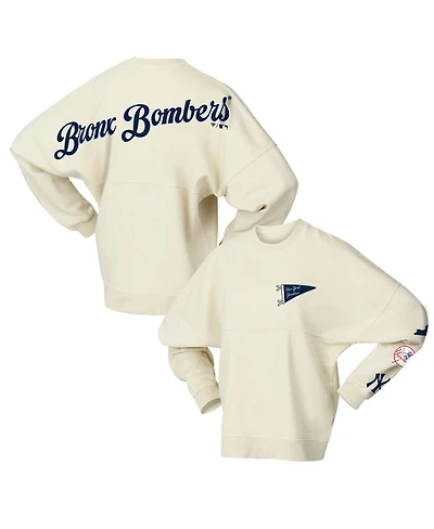 Fanatics Women's Tan New York Yankees Pennant Flag Branded Fleece Pullover Sweatshirt