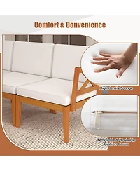 5 Pcs Acacia Wood Patio Furniture Set with Cushions and 2-Tier Coffee Table