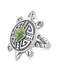 Sterling Silver Green Serpentine Fritz Casuse Split Shank Turtle Ring, Size 5