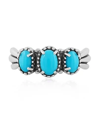 Sterling Silver Sleeping Beauty Turquoise 3-Stone Fan Ring, Size 9
