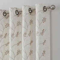 Kate Aurora 1 Piece Vanessa Floral Embroidered Linen Blend Semi Sheer Grommet Window Curtain Panel