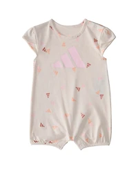 adidas Baby Girls Short Sleeve Printed Heather Shortie Romper