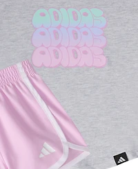 adidas Baby Girls 2-Piece Cap Sleeve Heather T-Shirt and Woven Shorts Set