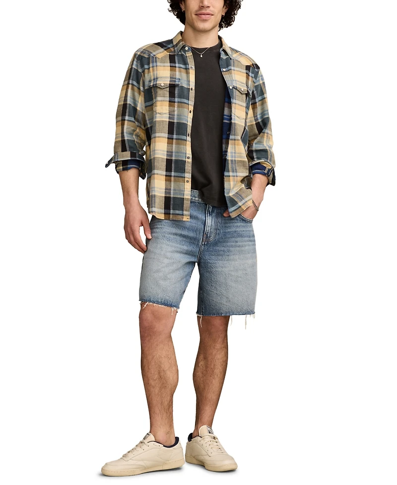 Lucky Brand Men's Indigo Plaid Mesa Western Long Sleeve Shirt