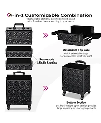 Byootique Rolling Makeup Train Case 3-Piece Cosmetic Organizer Kit Trolley Travel Lockable Salon Barber Traveling Cart Trunk with