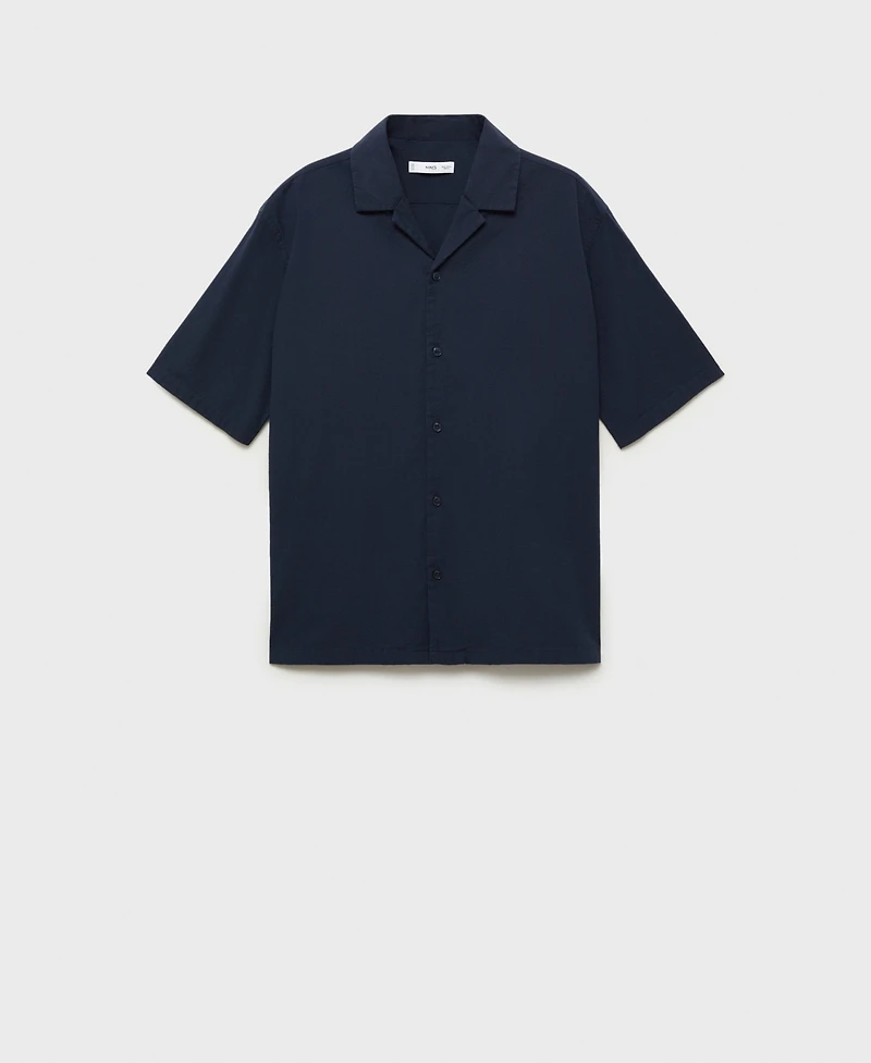 Mango Men's Textured Bowling Collar Shirt