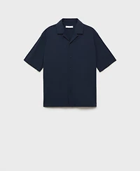 Mango Men's Textured Bowling Collar Shirt
