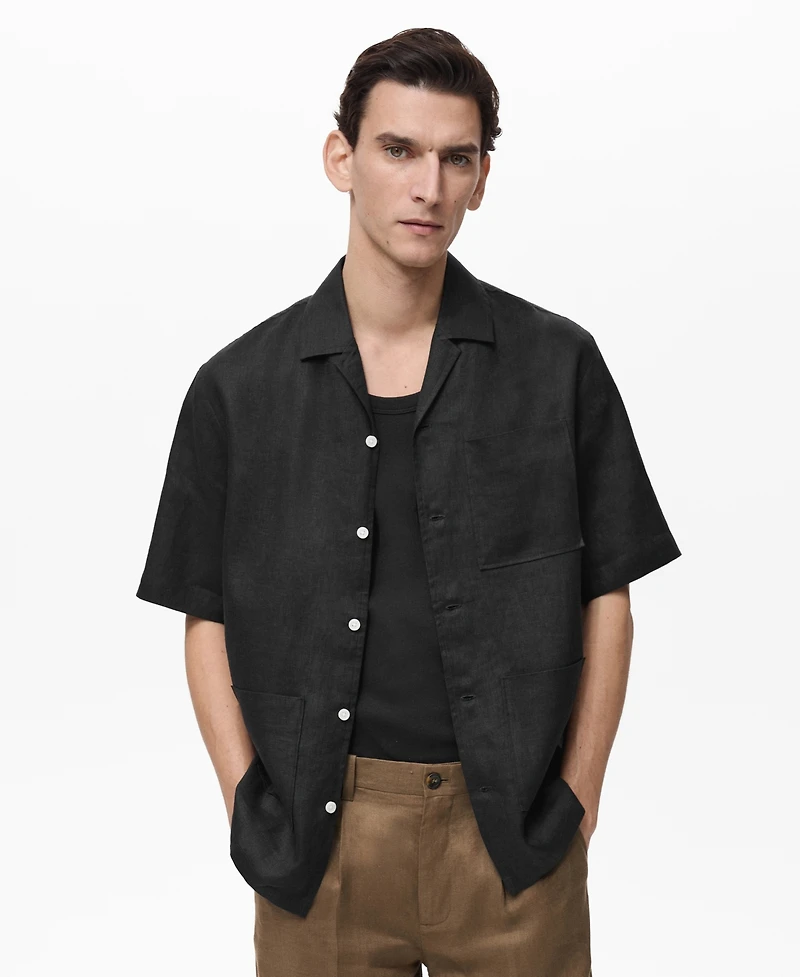 Mango Men's Linen Short Sleeve Shirt