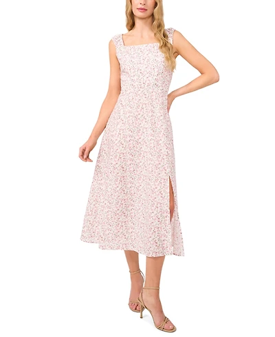 CeCe Women's Ruched Strap Square Neck Midi Dress