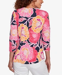 Ruby Rd. Petite Bold Poppies Envelope Neck Top