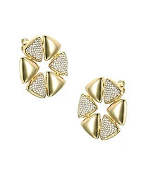14k Gold Plated with Cubic Zirconia Pave Large Modern Abstract Flower Stud Earrings