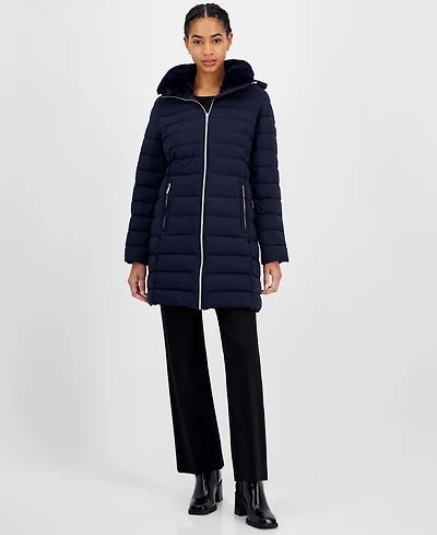 Michael Michael Kors Women's Faux-Fur-Collar Hooded Packable Puffer Coat