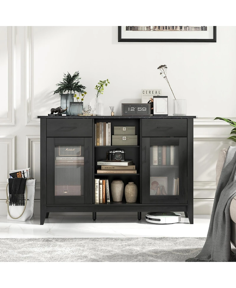 2-Drawer Sideboard Buffet Cabinet – 4 Adjustable Shelves for Storage Dining Room, Kitchen, or Living Room