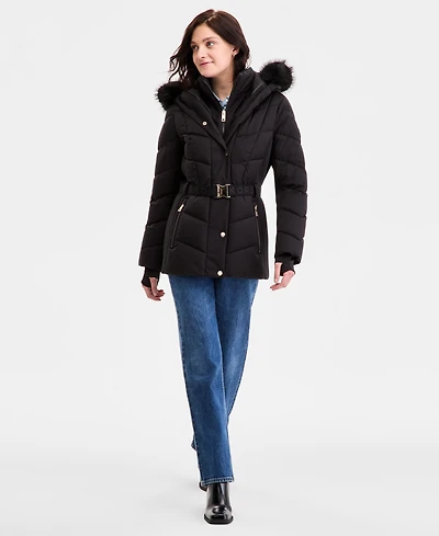 Michael Kors Women's Faux-Fur-Trim Hooded Puffer Coat