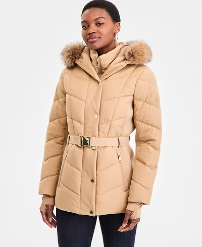 Michael Kors Women's Faux-Fur-Trim Hooded Puffer Coat