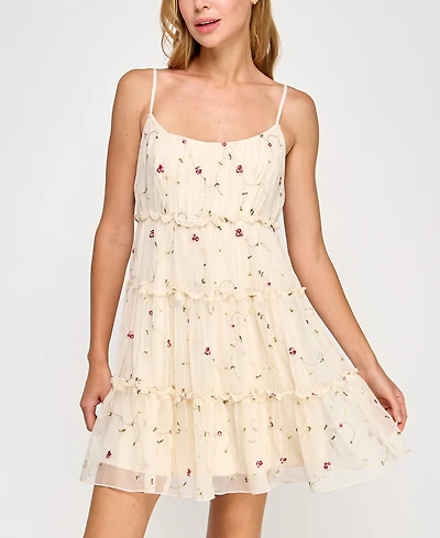 Row A Juniors' Embroidered Sleeveless Mesh Dress