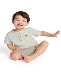 Calvin Klein Baby Boys 2-Piece Slub Jersey Henley T-Shirt and Tonal Plaid Shorts Set