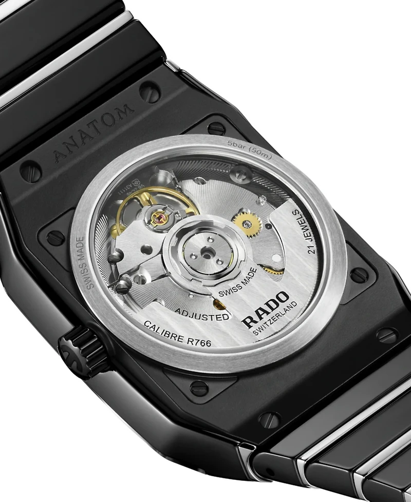 Rado Women's Swiss Automatic Anatom Stainless Steel & Black Ceramic Bracelet Watch 33mm