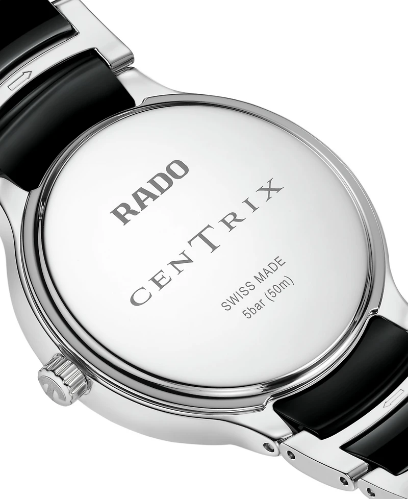 Rado Women's Swiss Centrix Diamond Accent Black Ceramic & Stainless Steel Bracelet Watch 35mm