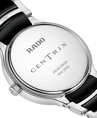 Rado Women's Swiss Centrix Diamond Accent Black Ceramic & Stainless Steel Bracelet Watch 35mm