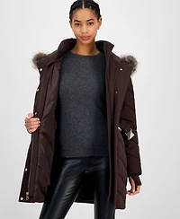 Michael Kors Women's Faux-Fur-Trim Hooded Belted Puffer Coat