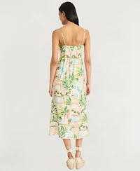 The Good Journey Women's Piping-Trim Postcard-Print Midi Dress