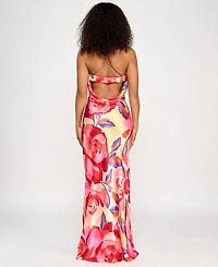 Katia Rae Juniors' Printed Open-Back Gown
