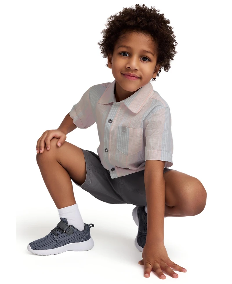 Calvin Klein Toddler and Little Boys 2-Piece Striped Woven Button Front Washed Twill Shorts Set