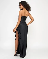Emerald Sundae Juniors' Ruffled Strapless Evening Gown