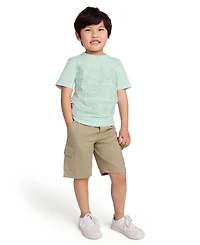 Calvin Klein Toddler and Little Boys Tonal Logo Short Sleeve Tee Twill Cargo Shorts, 2-Piece Set
