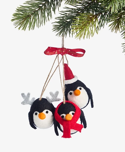 Holiday Lane Tiny Tidings Wool Three Penguins Ornament, Macy's Exclusive
