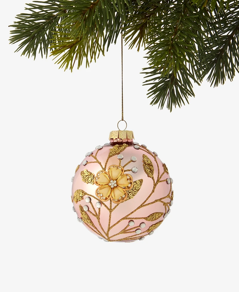 Holiday Lane Berry Tones Pink and Gold Floral Ball Ornament, Macy's Exclusive