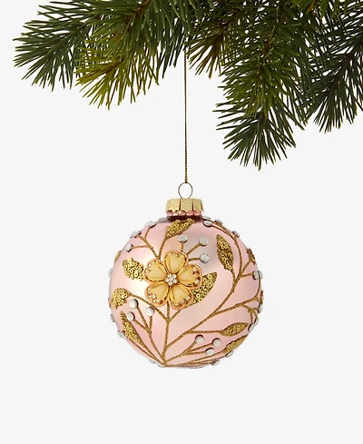 Holiday Lane Berry Tones Pink and Gold Floral Ball Ornament, Macy's Exclusive
