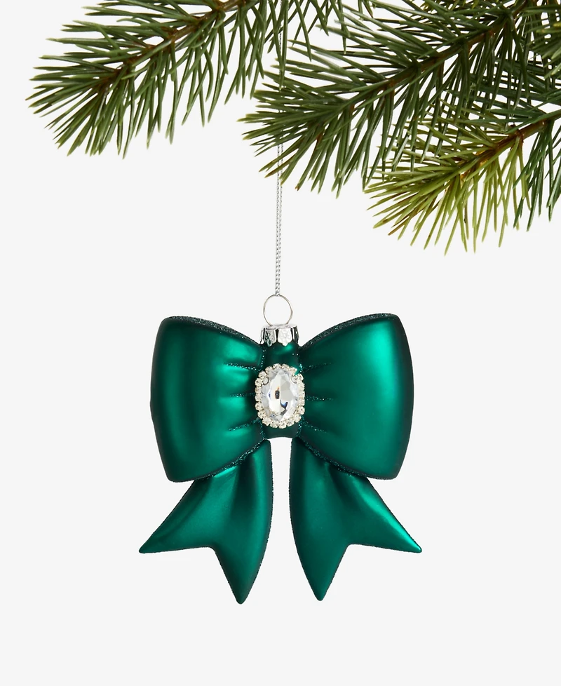 Holiday Lane Gilded Glamour Green Glass Bow Ornament, Macy's Exclusive