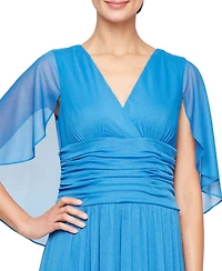 Sl Fashions Petite Surplice Long Glitter Cape Dress