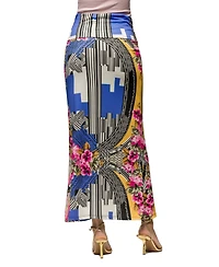 24seven Comfort Apparel Women's Multicolor Floral Print Fold Over Waist Maxi Skirt
